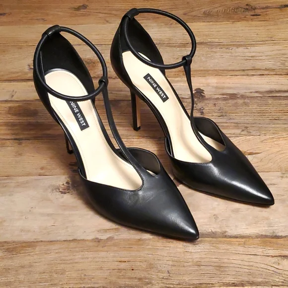 Nine West Shoes Nine West Breezy Black Leather Tbar Pump
